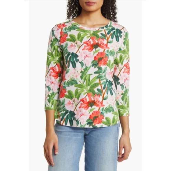 TOMMY BAHAMA Ashby Isles Faraway Blooms Cotton Knit Top, Boat Neck, Soft, Size S - Picture 1 of 12